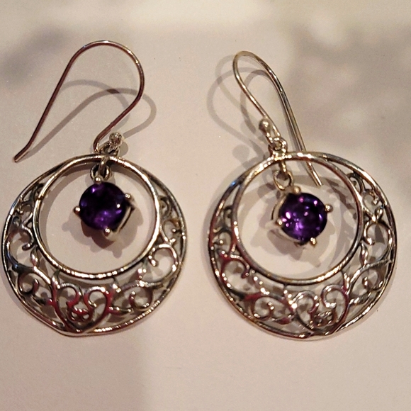 auction Jewelry - Amethyst 🔴 ON SALE! Filigree Silver NEW genuine dangle ear 2.44 total kt 925 !!